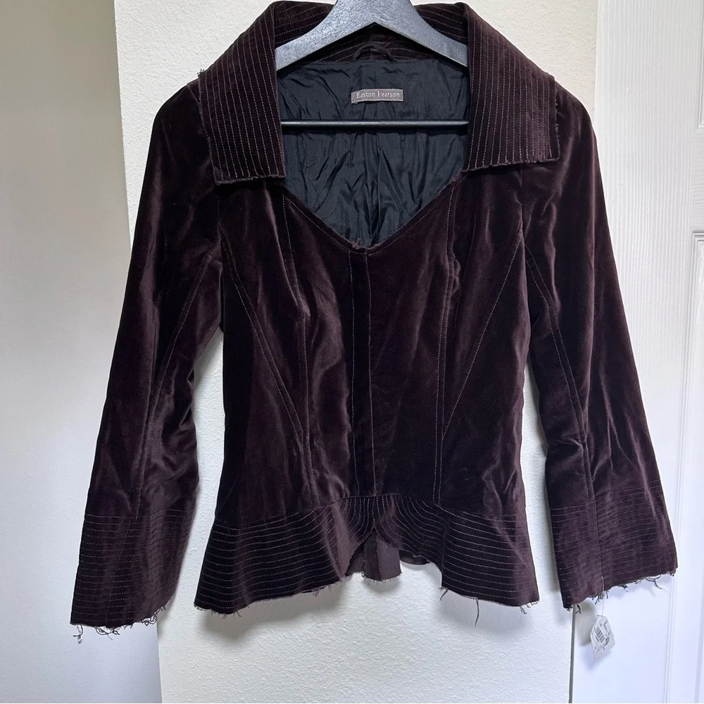Easton Pearson Velvet Blazer in Deep Brown - Picture 1 of 14